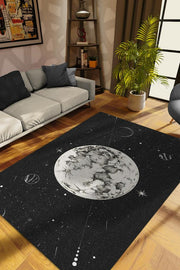 Homshtag Uzayda Ay Siyah Renkli Salon Halısı Gökyüzü Temalı Genç Odası Halısı Koyu Renkli Halı