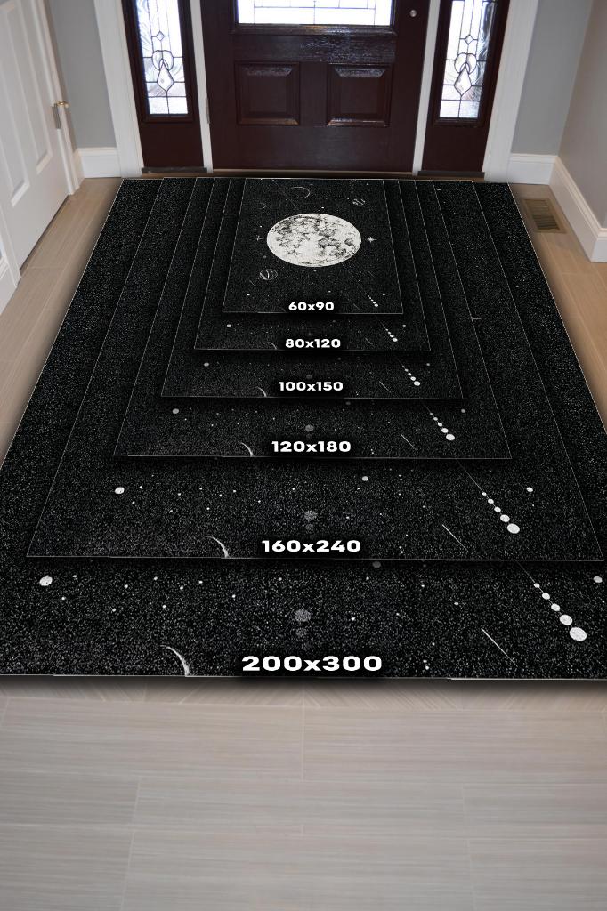 Homshtag Uzayda Ay Siyah Renkli Salon Halısı Gökyüzü Temalı Genç Odası Halısı Koyu Renkli Halı