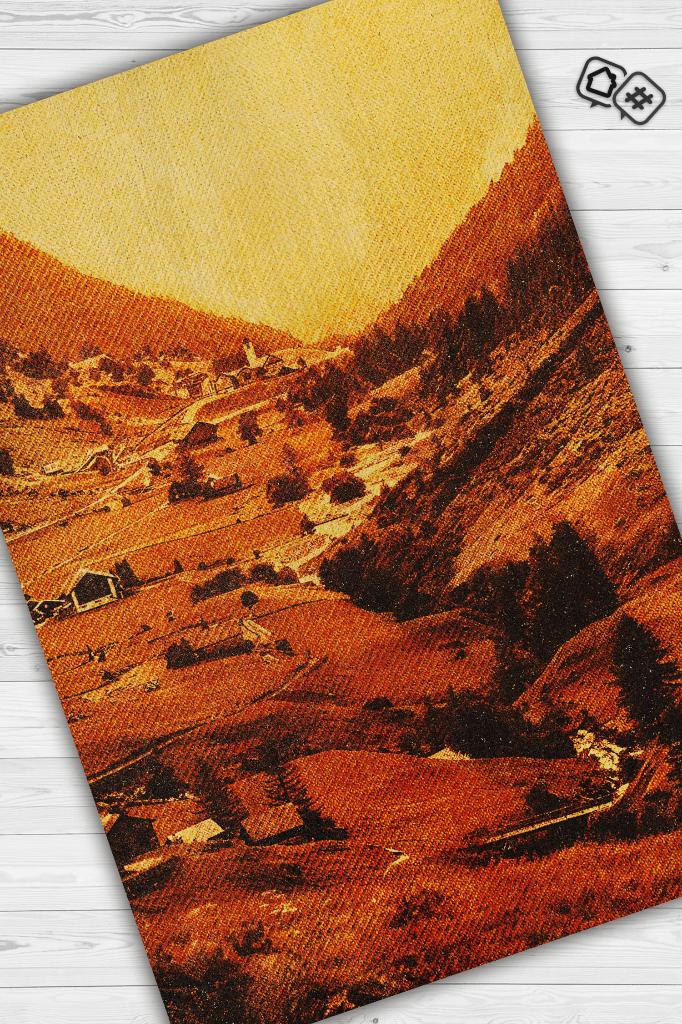 Homshtag Vadi Turuncu Renkli Halı Manzara Temalı Figürlü Salon Halısı Dijital Baskılı Tasarım Halı