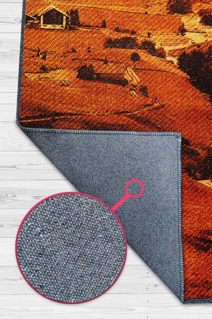 Homshtag Vadi Turuncu Renkli Halı Manzara Temalı Figürlü Salon Halısı Dijital Baskılı Tasarım Halı