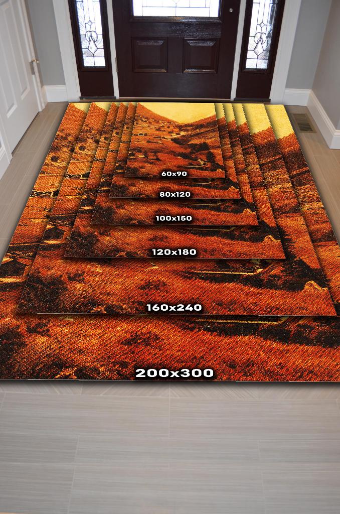 Homshtag Vadi Turuncu Renkli Halı Manzara Temalı Figürlü Salon Halısı Dijital Baskılı Tasarım Halı