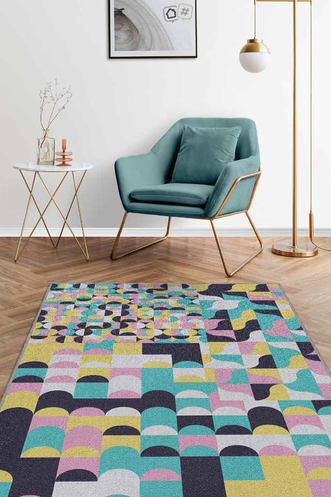 Homshtag Vazgeçme Geometrik Desenli Salon Halısı Çok Renkli Oturma Odası Halısı Dekoratif Halı