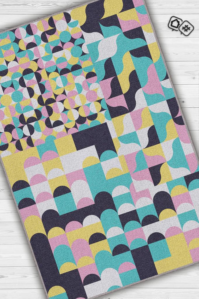 Homshtag Vazgeçme Geometrik Desenli Salon Halısı Çok Renkli Oturma Odası Halısı Dekoratif Halı