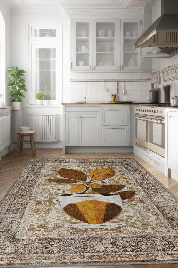 Homshtag Vintage Kahve,Pastel Renkli Vintage Oturma Odası,Pamuklu Dokuma Tabanlı Yıkanabilir Kahvesever Halısı