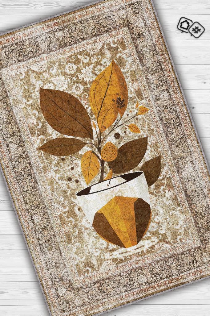 Homshtag Vintage Kahve,Pastel Renkli Vintage Oturma Odası,Pamuklu Dokuma Tabanlı Yıkanabilir Kahvesever Halısı