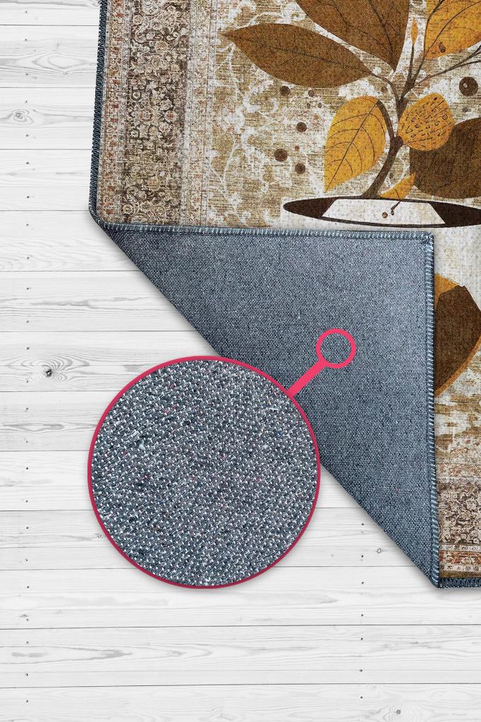 Homshtag Vintage Kahve,Pastel Renkli Vintage Oturma Odası,Pamuklu Dokuma Tabanlı Yıkanabilir Kahvesever Halısı