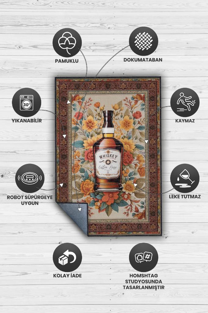 Homshtag Viski Temalı İsimli Kişiye Özel İsim Yazılabilen 14 Şubat Seviliye Özel Halı Çiçekli Halı