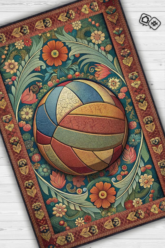 Homshtag Voleybol Desenli Halı Çok Renkli Halı Spor Severe Hediye Halı Spor Sever İçin Çiçekli Halı