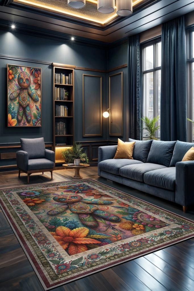 Homshtag Voodoo Bebeği Figürlü Korku Temalı Salon Halı Koyu Renkli Halı Gotik Korku Sanatı Halısı