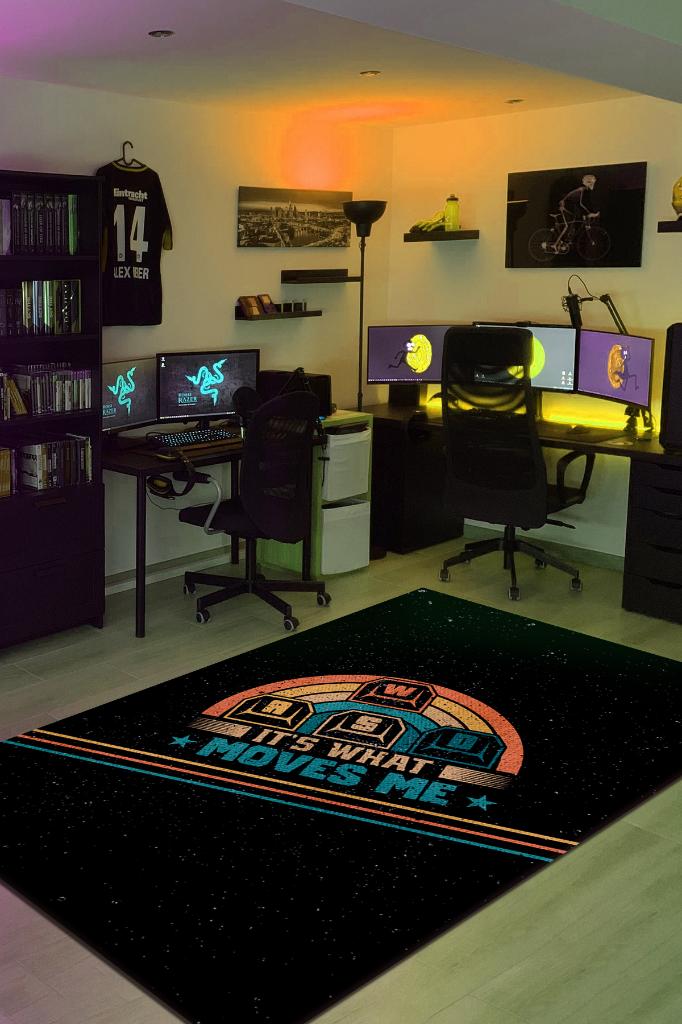 Homshtag WASD Siyah Oyuncu Halısı Gamerlara Özel Tasarım Halı Oyuncuya Hediye Halı Oyun Sever Halısı