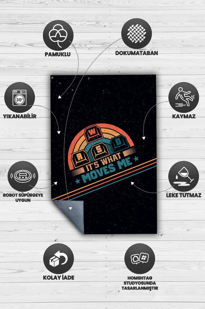 Homshtag WASD Siyah Oyuncu Halısı Gamerlara Özel Tasarım Halı Oyuncuya Hediye Halı Oyun Sever Halısı