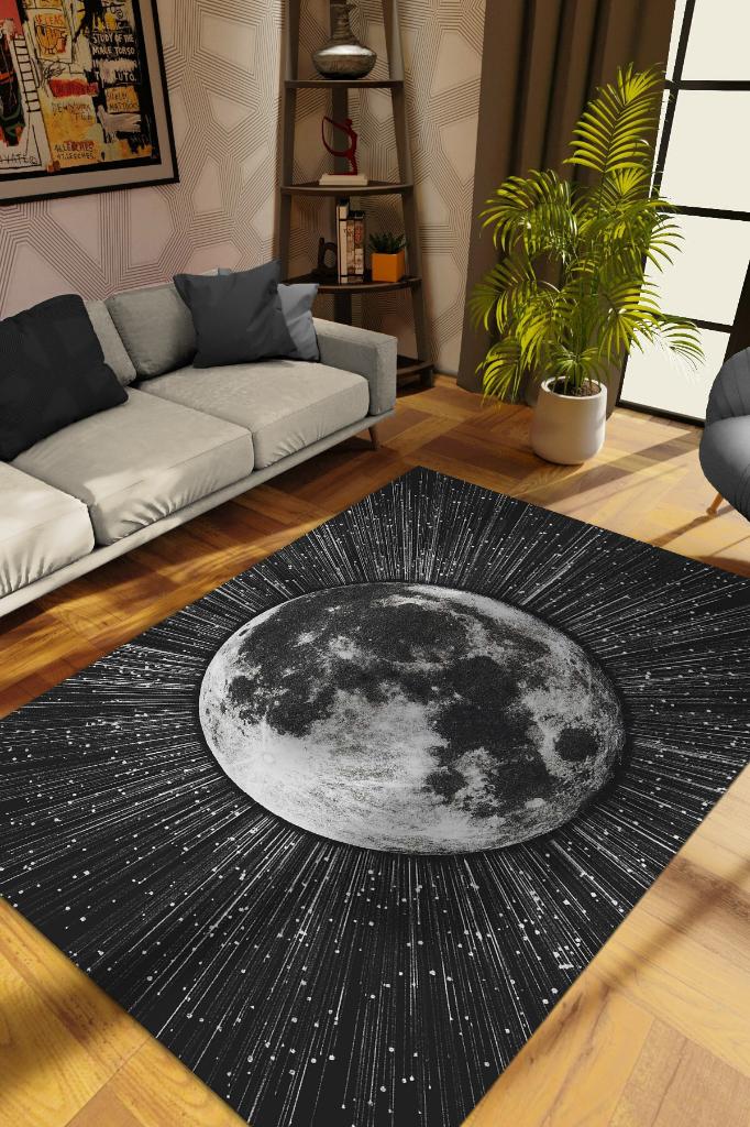 Homshtag Yansıtan Siyah Renkli Salon Halısı Gökyüzü Temalı Genç Odası Halısı Koyu Renkli Halı