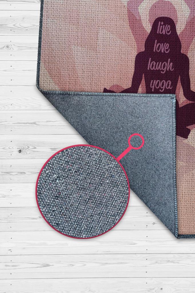 Homshtag Yaşa Sev Gül Siyah Halı Koyu Renkli Yoga Sever Halısı Hediyelik Yıkanabilir Düz Renk Halı