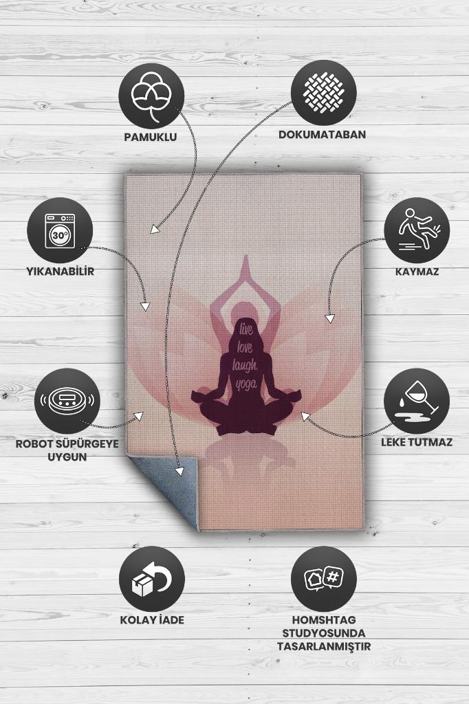 Homshtag Yaşa Sev Gül Siyah Halı Koyu Renkli Yoga Sever Halısı Hediyelik Yıkanabilir Düz Renk Halı