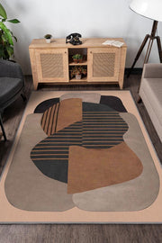 Homshtag Yaşama Sanatı Kahverengi Bej Renkli Halı Geometrik Oturma Odası Halısı Minimal Salon Halı