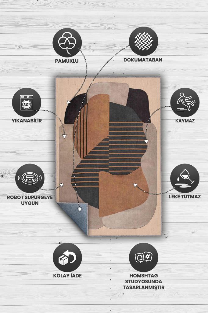 Homshtag Yaşama Sanatı Kahverengi Bej Renkli Halı Geometrik Oturma Odası Halısı Minimal Salon Halı