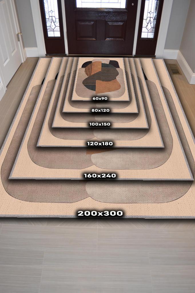 Homshtag Yaşama Sanatı Kahverengi Bej Renkli Halı Geometrik Oturma Odası Halısı Minimal Salon Halı