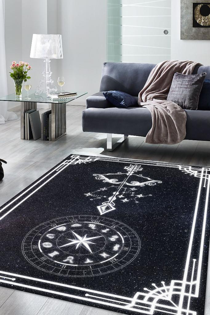Homshtag Yay Burcu Astroloji Temalı Halı Burç Halısı Yay Burcuna Hediyelik Halı Siyah Renk Halı