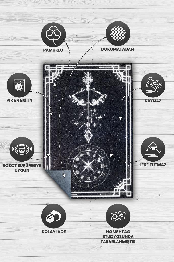 Homshtag Yay Burcu Astroloji Temalı Halı Burç Halısı Yay Burcuna Hediyelik Halı Siyah Renk Halı