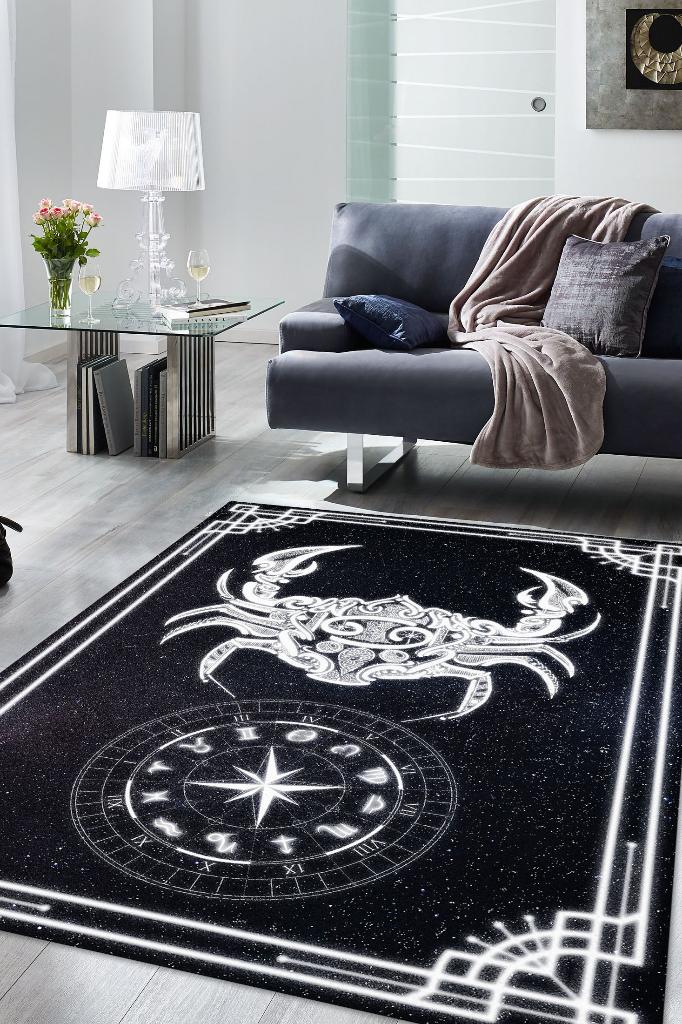Homshtag Yengeç Burcu Astroloji Temalı Halı Burç Halısı Yengeç Burcuna Hediye Halı Siyah Renk Halı