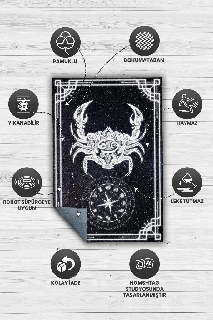 Homshtag Yengeç Burcu Astroloji Temalı Halı Burç Halısı Yengeç Burcuna Hediye Halı Siyah Renk Halı