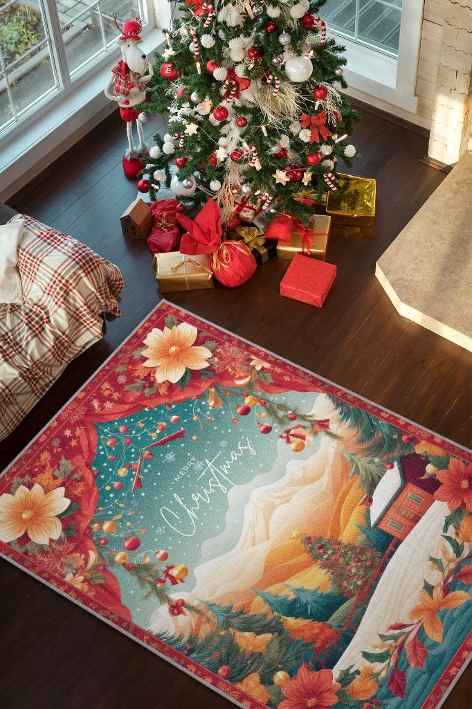 Homshtag New Year Themed Rug, Colorful New Year Party Rug, Christmas Themed Gift Rug