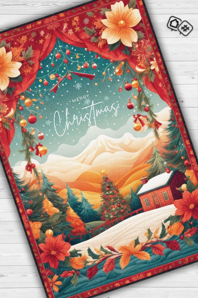 Homshtag New Year Themed Rug, Colorful New Year Party Rug, Christmas Themed Gift Rug