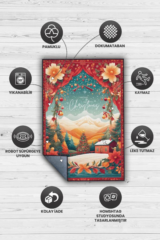 Homshtag Yeni Yıl Temalı Halı Çok Renkli Yeni Yıl Parti Halısı Yılbaşı Temalı Hediyelik Halı