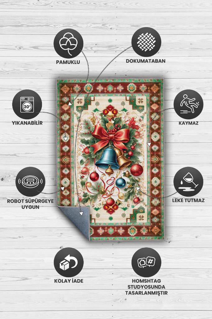 Homshtag Yeni Yıl Temalı Halı Çok Renkli Yeni Yıl Parti Halısı Yılbaşı Temalı Hediyelik Halı