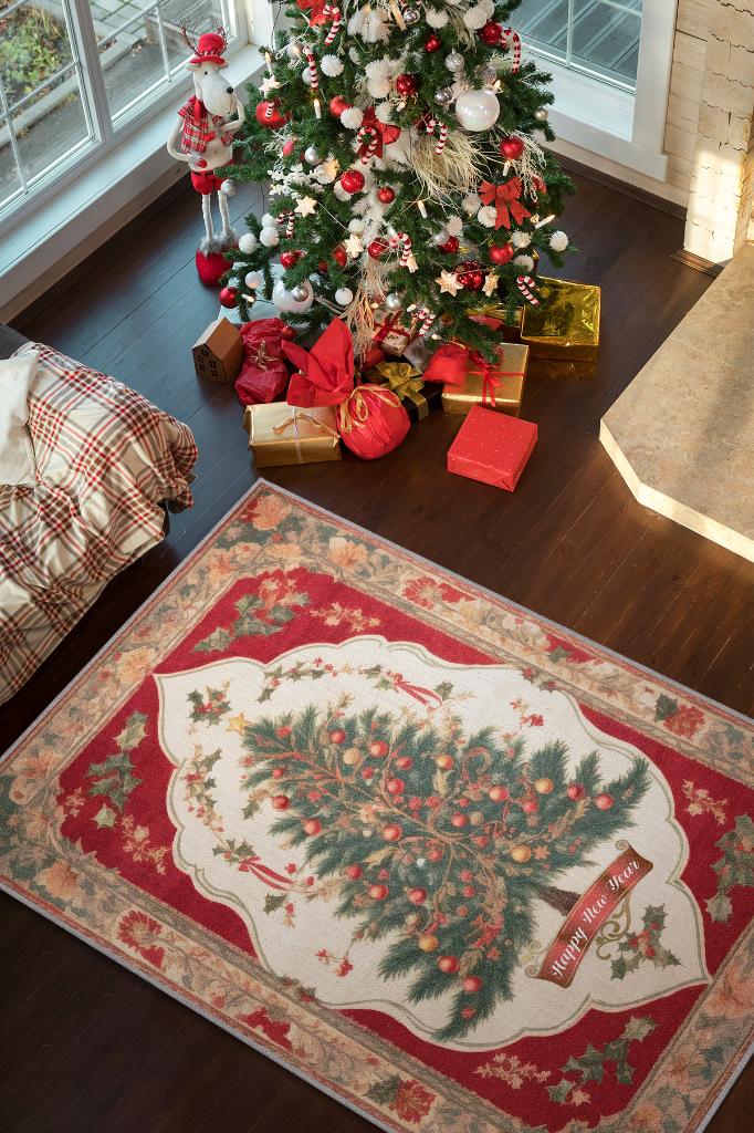 Homshtag New Year Themed Rug, Colorful New Year Party Rug, Christmas Themed Gift Rug
