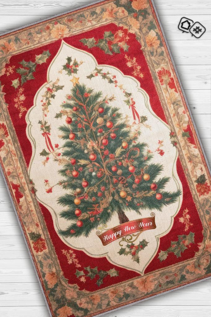 Homshtag New Year Themed Rug, Colorful New Year Party Rug, Christmas Themed Gift Rug