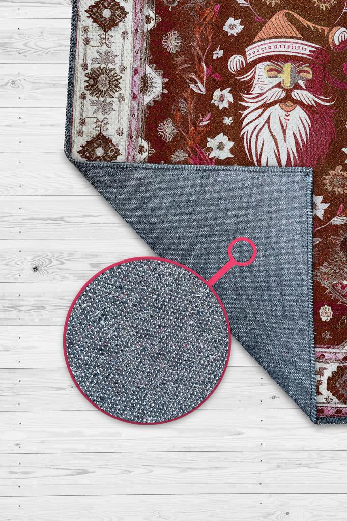 Homshtag Yeni Yıl Temalı Halı Kırmızı Renkli Yeni Yıl Parti Halısı Etnik Desenli Yılbaşı Temalı Halı