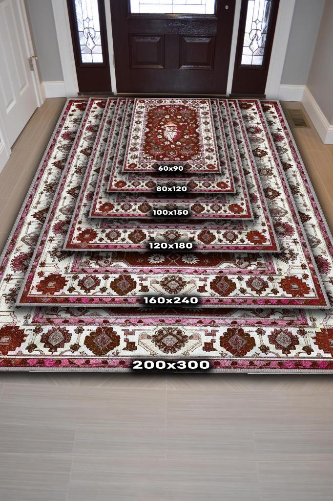 Homshtag Yeni Yıl Temalı Halı Kırmızı Renkli Yeni Yıl Parti Halısı Etnik Desenli Yılbaşı Temalı Halı