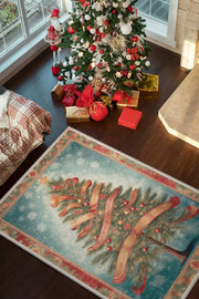 Homshtag Yeni Yıl Temalı Halı Krem Kırmızı Renkli Yeni Yıl Parti Halısı Yılbaşı Hediyelik Halı