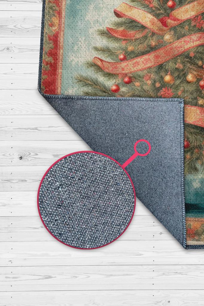 Homshtag Yeni Yıl Temalı Halı Krem Kırmızı Renkli Yeni Yıl Parti Halısı Yılbaşı Hediyelik Halı