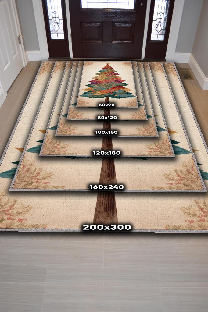 Homshtag Yeni Yıl Temalı Halı Krem Renkli Yeni Yıl Parti Halısı Minimal Yılbaşı Temal Halı