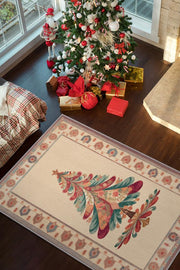 Homshtag Yeni Yıl Temalı Halı Krem Renkli Yeni Yıl Parti Halısı Yılbaşı Temalı Hediyelik Halı