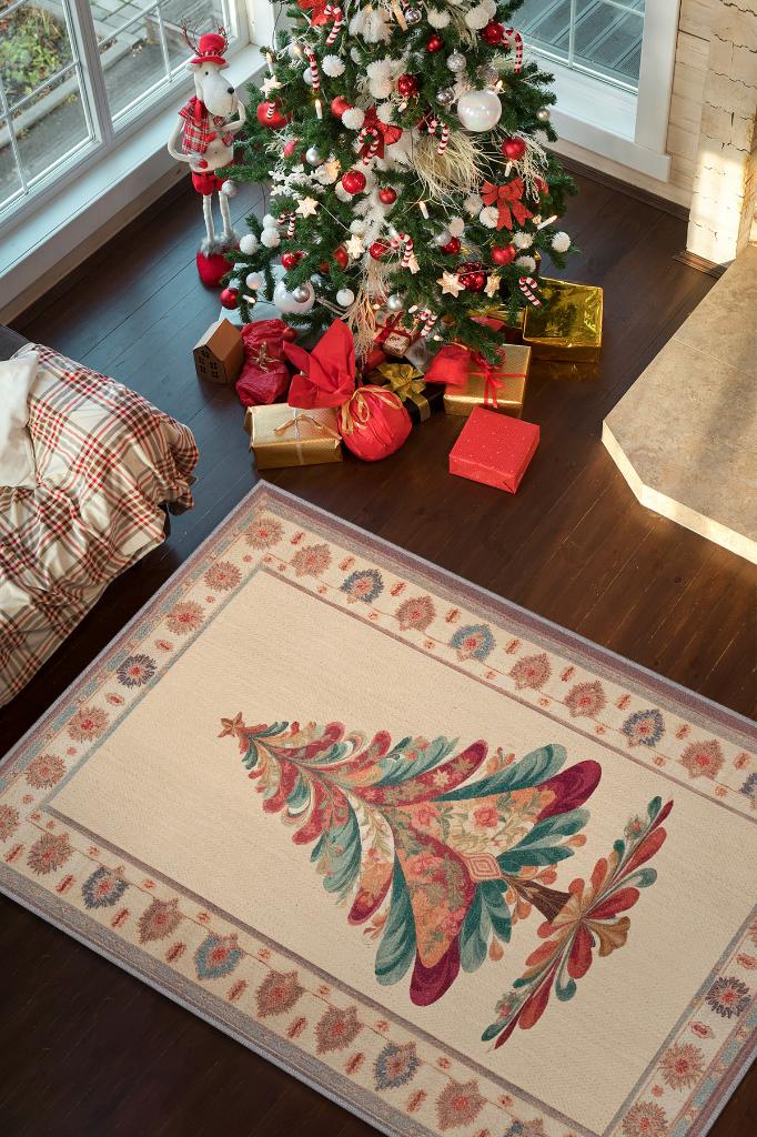 Homshtag New Year Themed Rug, Cream Colored New Year Party Rug, Christmas Themed Gift Rug