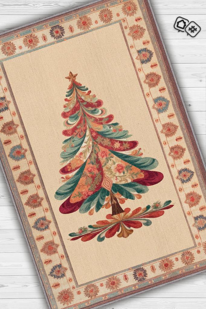 Homshtag New Year Themed Rug, Cream Colored New Year Party Rug, Christmas Themed Gift Rug