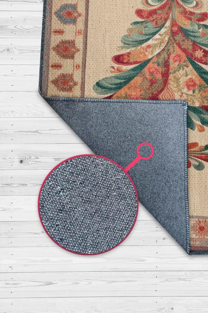 Homshtag Yeni Yıl Temalı Halı Krem Renkli Yeni Yıl Parti Halısı Yılbaşı Temalı Hediyelik Halı