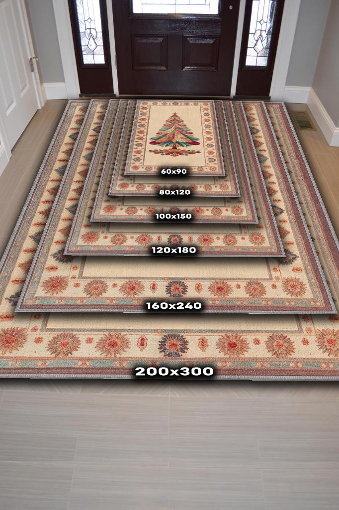 Homshtag Yeni Yıl Temalı Halı Krem Renkli Yeni Yıl Parti Halısı Yılbaşı Temalı Hediyelik Halı