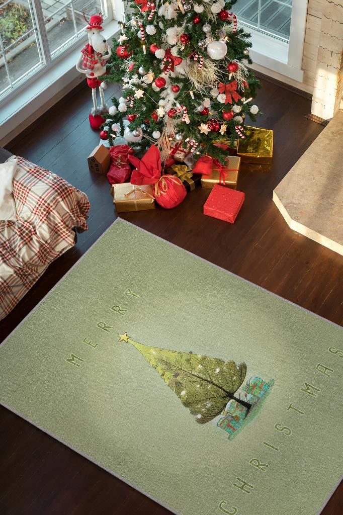 Homshtag New Year Themed Modern Rug, Green Color, New Year Party Rug, Christmas Gift Rug