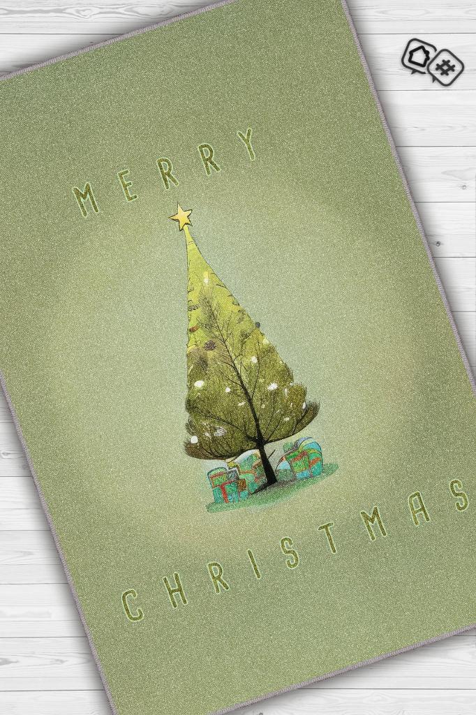 Homshtag New Year Themed Modern Rug, Green Color, New Year Party Rug, Christmas Gift Rug