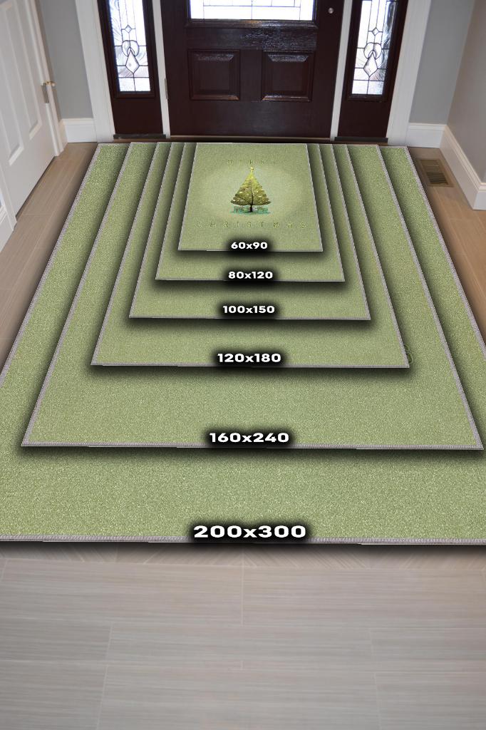Homshtag Yeni Yıl Temalı Modern Halı Yeşil Renkli Yeni Yıl Parti Halısı Yılbaşı Hediyelik Halı