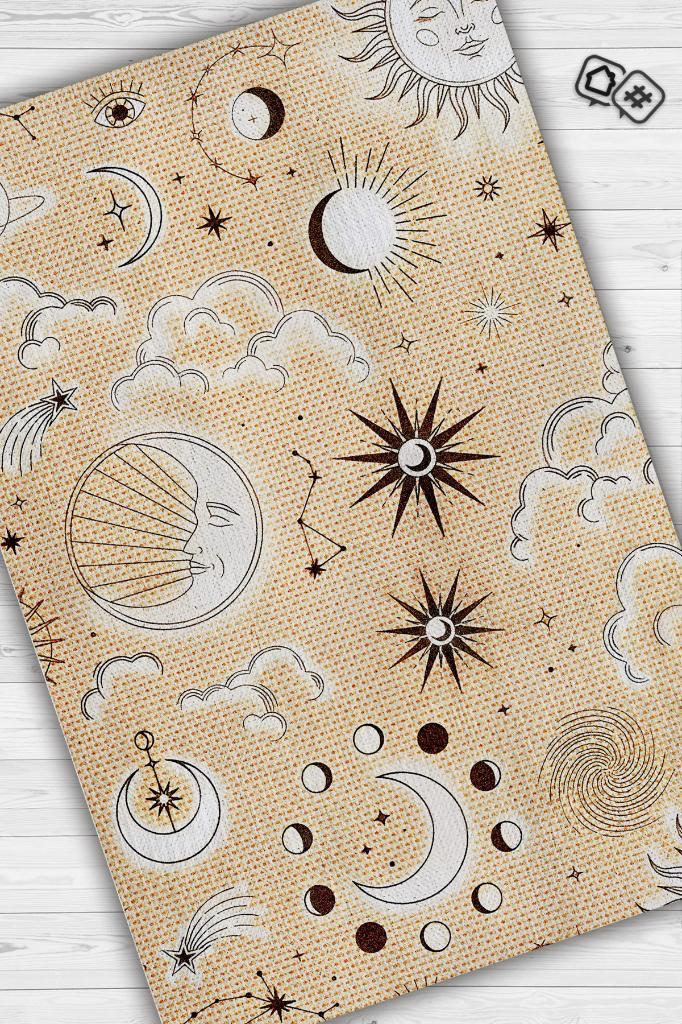 Homshtag Yerdeki Gökyüzü Desenli Halı Bej Açık Renkli Salon Halısı  Yıldız ve Ay Desenli Modern Halı
