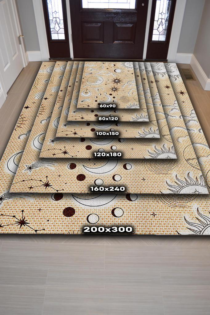 Homshtag Yerdeki Gökyüzü Desenli Halı Bej Açık Renkli Salon Halısı  Yıldız ve Ay Desenli Modern Halı