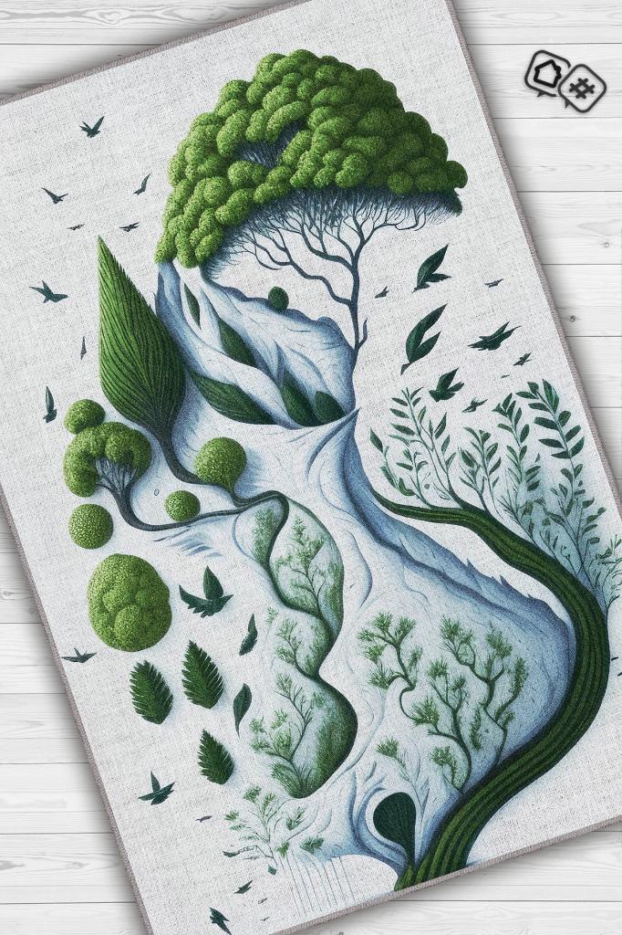 Homshtag Yeşil ve Özgür,Yeşil Beyaz Soyut Dekoratif Oturma Odası Halısı,Yazlık İnce Balkon Halısı,Sade Mutfak Halısı