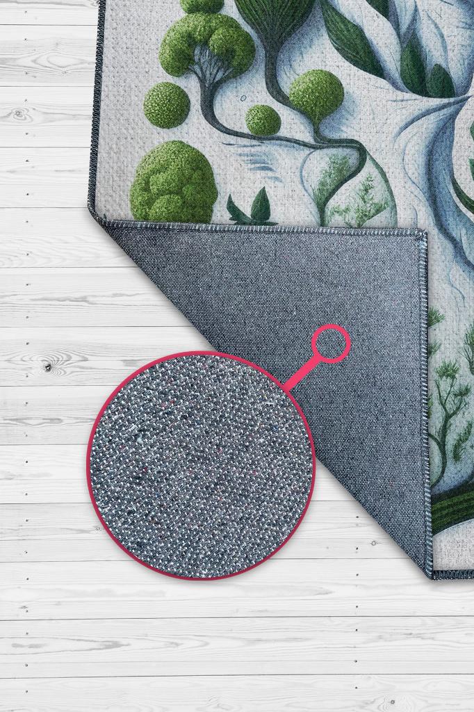 Homshtag Yeşil ve Özgür,Yeşil Beyaz Soyut Dekoratif Oturma Odası Halısı,Yazlık İnce Balkon Halısı,Sade Mutfak Halısı