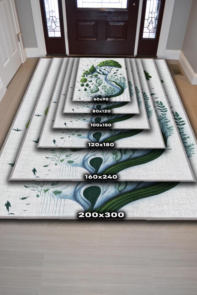 Homshtag Yeşil ve Özgür,Yeşil Beyaz Soyut Dekoratif Oturma Odası Halısı,Yazlık İnce Balkon Halısı,Sade Mutfak Halısı