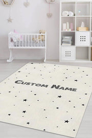 Homshtag Yıldızlı İsimli Kişiye Özel Kişiselleştirilebilir Dokuma Tabanlı Yıkanabilir Dekoratif Ev Halısı